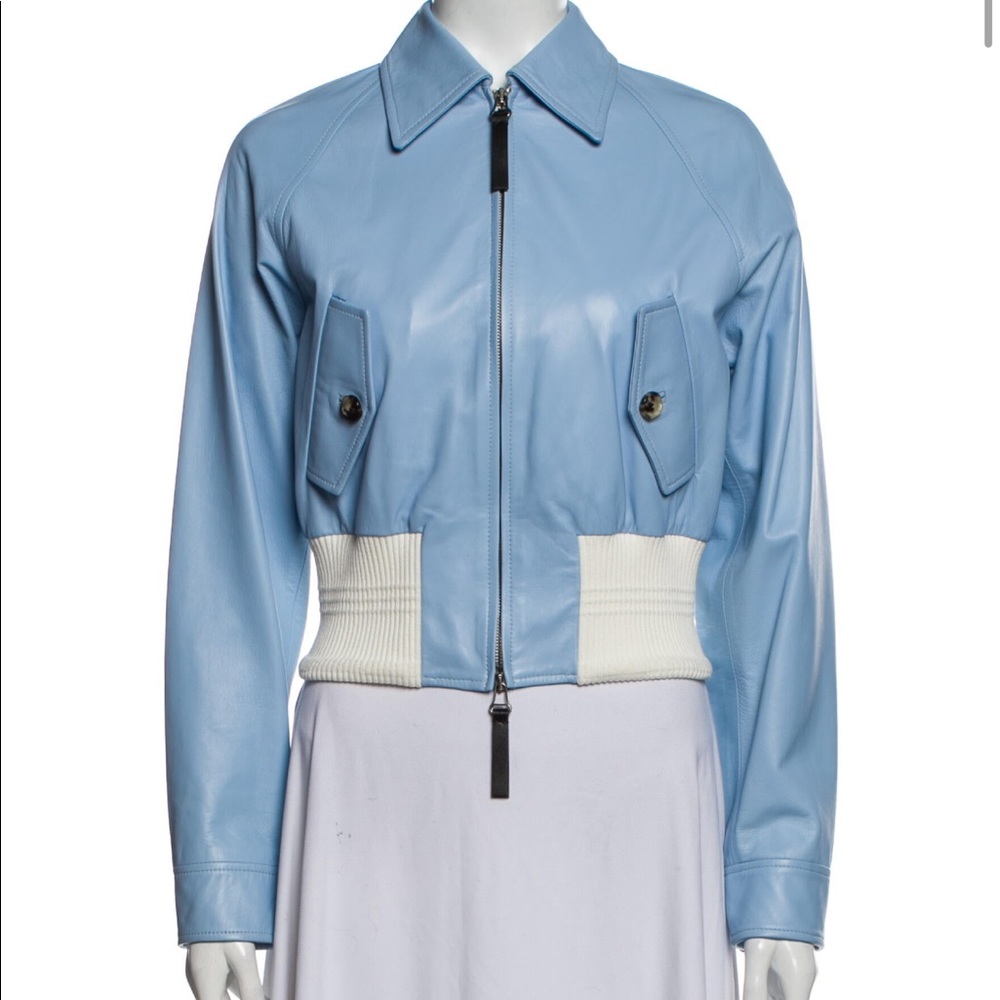Marni Lamb Leather Light Blue Corset Cropped Jacket
